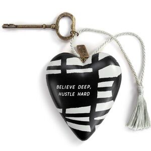 Inspirational Heart Decor with Key Stand – Uplifting Black & White Art Piece